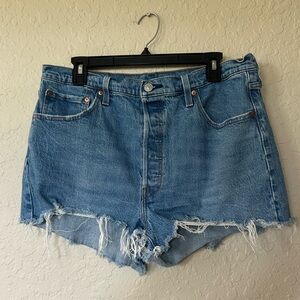 Levi's 501 Blue Frayed Jean Shorts, size 34